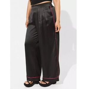 Torrid Black Satin Pink Trim Wide Leg High Rise Pants Plus Size 3 (22/24) 3X New